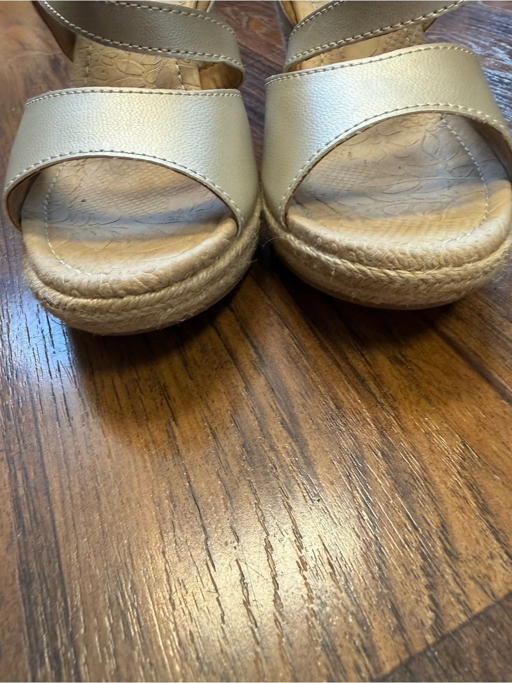 b.o.c. Metallic Tan Strappy Wedge Sandals